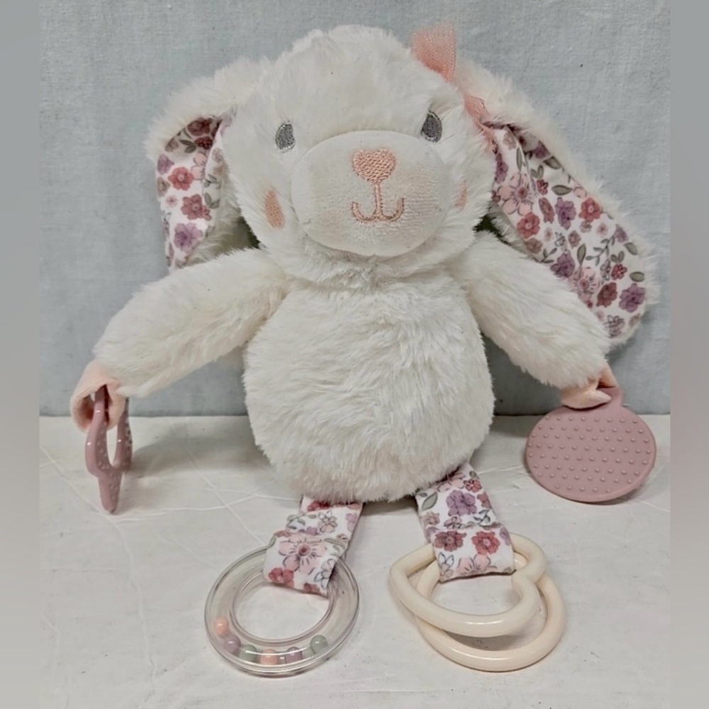 Floral Plush Bunny Toy with Teething Rings